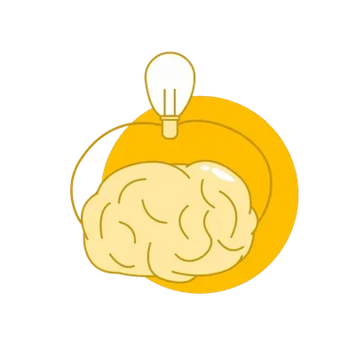 Illustration of a brain with a light bulb above it, symbolizing ideas and innovation.